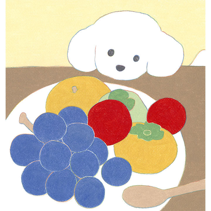 【決済専用】犬と果物の絵 原画① / てらおかなつみ