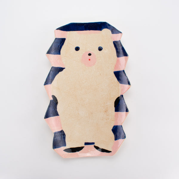 増田光　クマ型陶器皿 約23.5cm 黒いくま大皿 / 増田光