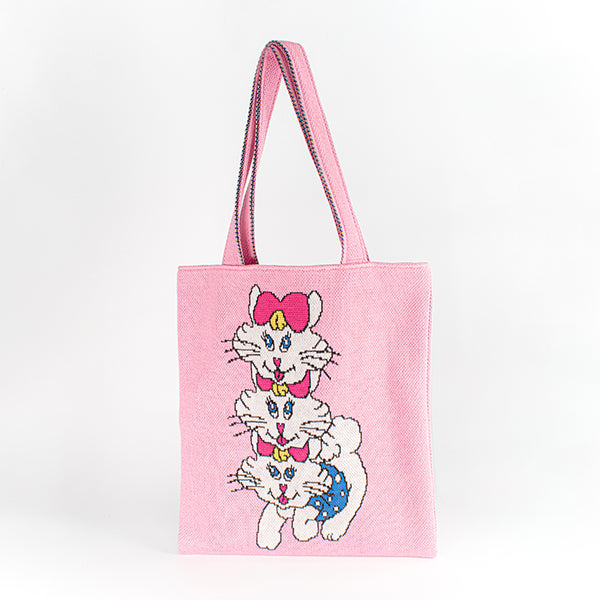 Knitting☆Horinouchi x Yanagida Masami collaboration [Nyanko knit bag] / Pink