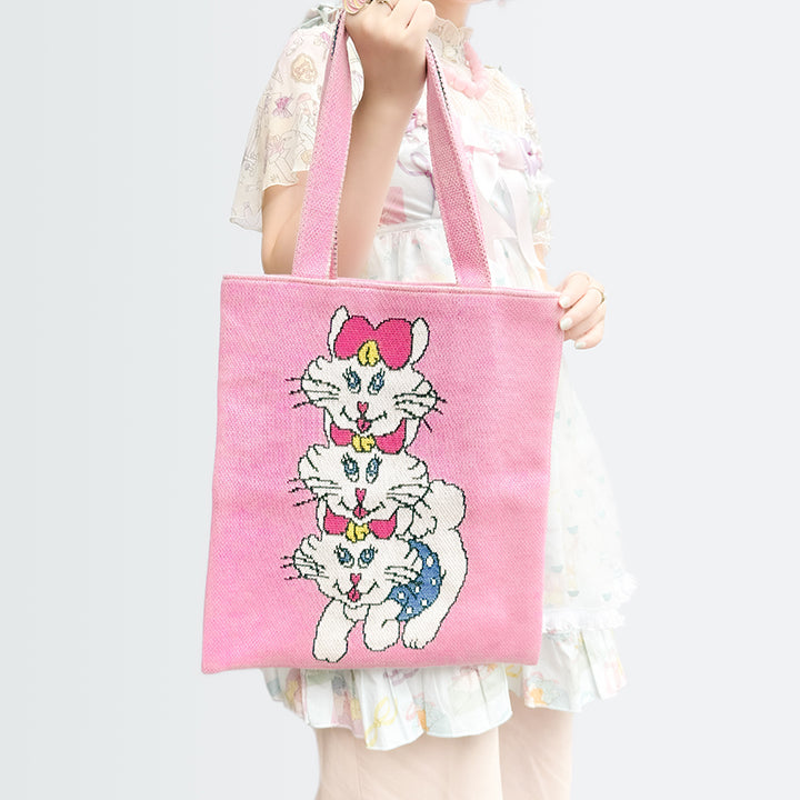 8/23 AM10:00 (JST) - Sales start Knitting ☆ Horinouchi x Yanagida Masami collaboration [Nyanko knit bag] / Pink