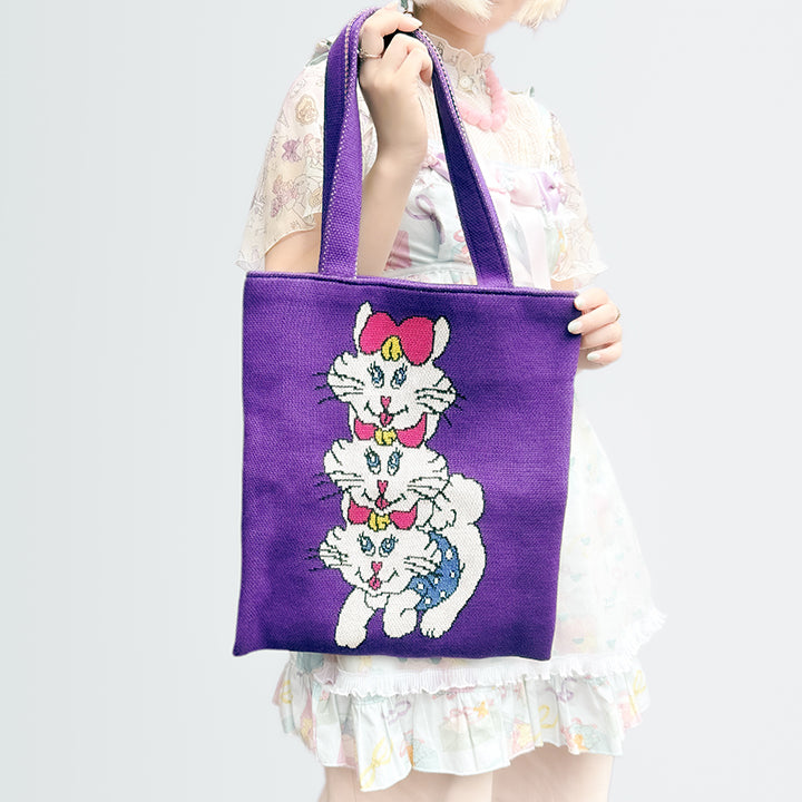 8/23 AM10:00 (JST) - Sales start Knitting ☆ Horinouchi x Yanagida Masami collaboration [Nyanko knit bag] / Murasaki