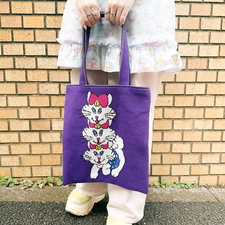 8/23 AM10:00 (JST) - Sales start Knitting ☆ Horinouchi x Yanagida Masami collaboration [Nyanko knit bag] / Murasaki